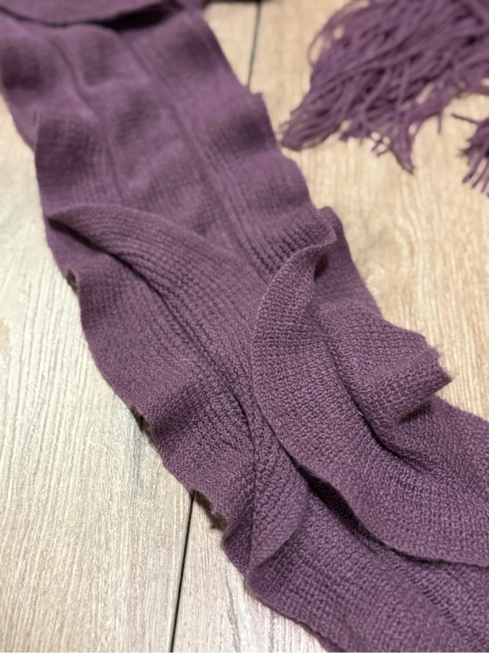 Ruffle Knit Fringe Scarf Plum Long Soft Stretch Wrap Shawl Renee’s NYC
